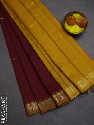 Maroon & Mustard Yellow Semi Silk Cotton Saree - Buttas