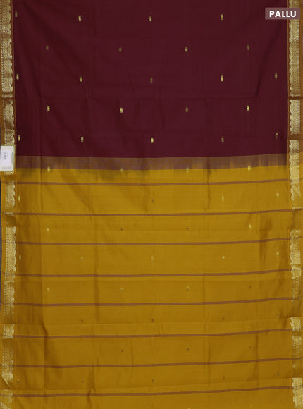 Maroon & Mustard Yellow Semi Silk Cotton Saree - Buttas