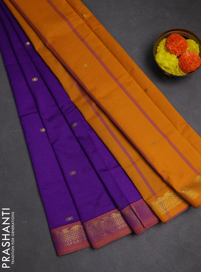 Purple & Mustard Yellow Semi Silk Cotton Saree - Buttas
