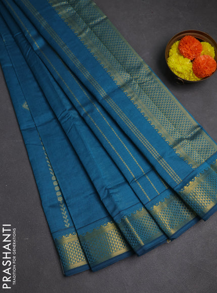 Blue Semi Silk Cotton Saree - Zari Weaves