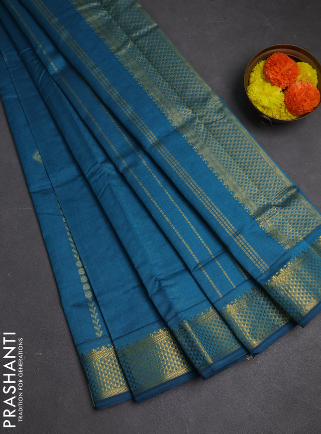 Blue Semi Silk Cotton Saree - Zari Weaves