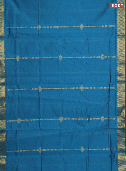 Blue Semi Silk Cotton Saree - Zari Weaves