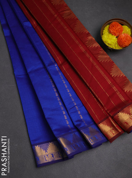 Blue & Maroon Semi Silk Cotton Saree - Zari Weaves