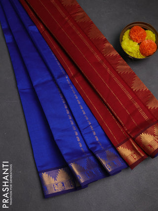 Blue & Maroon Semi Silk Cotton Saree - Zari Weaves
