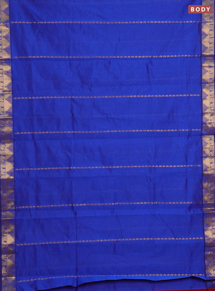 Blue & Maroon Semi Silk Cotton Saree - Zari Weaves