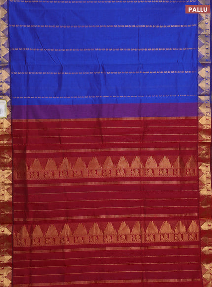 Blue & Maroon Semi Silk Cotton Saree - Zari Weaves