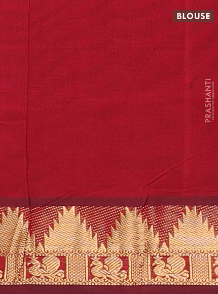 Blue & Maroon Semi Silk Cotton Saree - Zari Weaves
