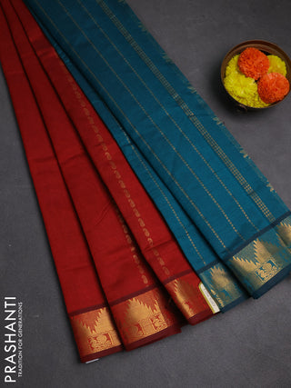 Maroon & Peacock Green Semi Silk Cotton Saree - Zari Weaves