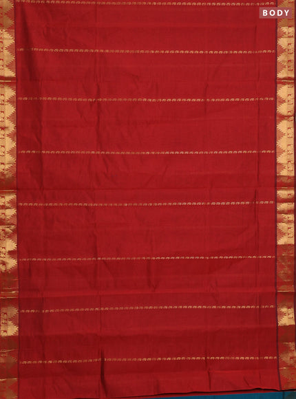 Maroon & Peacock Green Semi Silk Cotton Saree - Zari Weaves