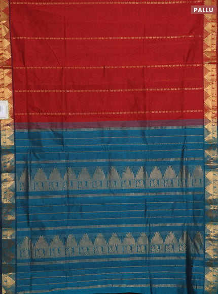 Maroon & Peacock Green Semi Silk Cotton Saree - Zari Weaves