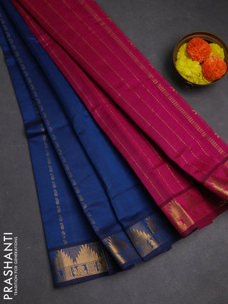 Peacock Blue & Magenta Pink Semi Silk Cotton Saree - Zari Weaves