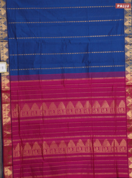 Peacock Blue & Magenta Pink Semi Silk Cotton Saree - Zari Weaves