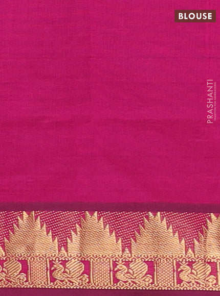 Peacock Blue & Magenta Pink Semi Silk Cotton Saree - Zari Weaves