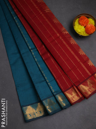 Peacock Green & Maroon Semi Silk Cotton Saree - Zari Weaves