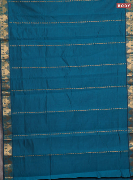 Peacock Green & Maroon Semi Silk Cotton Saree - Zari Weaves