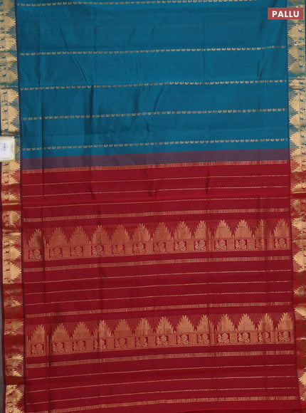 Peacock Green & Maroon Semi Silk Cotton Saree - Zari Weaves