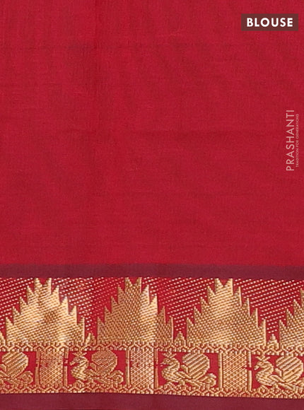 Peacock Green & Maroon Semi Silk Cotton Saree - Zari Weaves