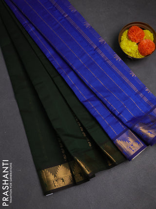 Bottle Green & Blue Semi Silk Cotton Saree - Zari Weaves