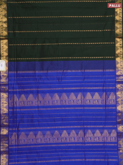Bottle Green & Blue Semi Silk Cotton Saree - Zari Weaves