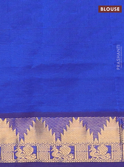 Bottle Green & Blue Semi Silk Cotton Saree - Zari Weaves
