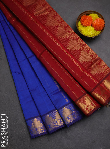 Blue & Maroon Semi Silk Cotton Saree - Zari Weaves