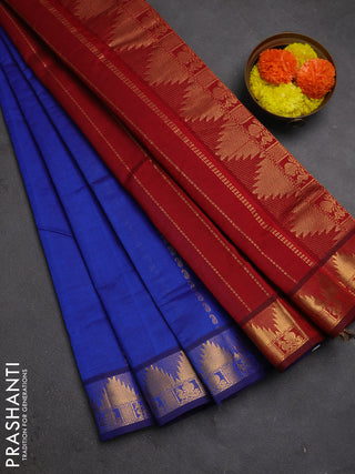 Blue & Maroon Semi Silk Cotton Saree - Zari Weaves
