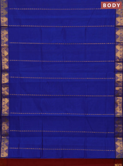 Blue & Maroon Semi Silk Cotton Saree - Zari Weaves