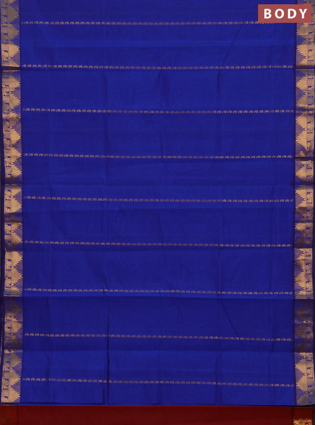 Blue & Maroon Semi Silk Cotton Saree - Zari Weaves