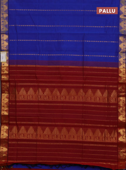 Blue & Maroon Semi Silk Cotton Saree - Zari Weaves