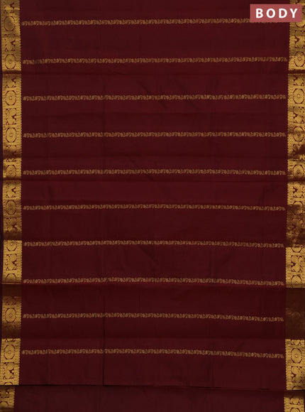 Maroon & Peacock Green Semi Silk Cotton Saree - Zari Weaves
