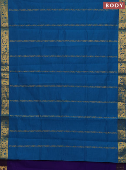 Peacock Blue & Purple Semi Silk Cotton Saree - Zari Weaves