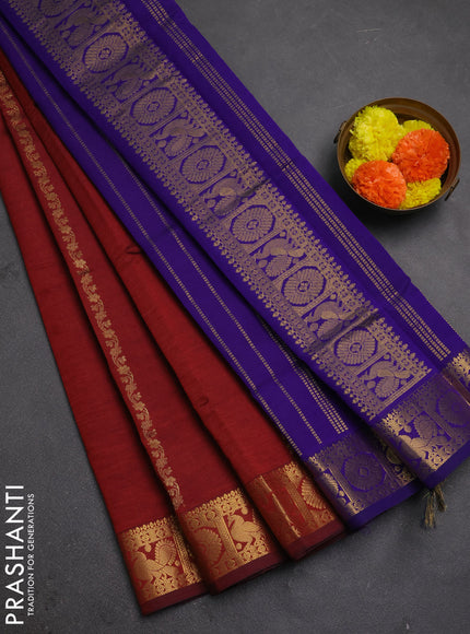 Maroon & Violet Semi Silk Cotton Saree - Zari Weaves