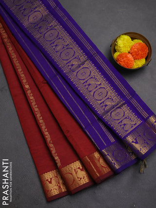 Maroon & Violet Semi Silk Cotton Saree - Zari Weaves