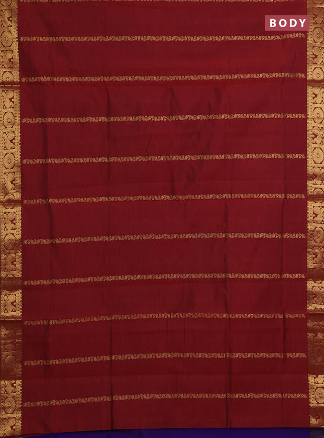Maroon & Violet Semi Silk Cotton Saree - Zari Weaves