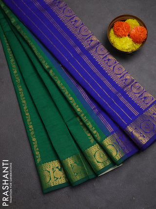 Green & Blue Semi Silk Cotton Saree - Zari Weaves