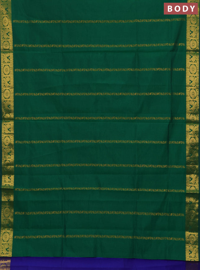 Green & Blue Semi Silk Cotton Saree - Zari Weaves