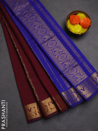 Maroon & Blue Semi Silk Cotton Saree - Zari Weaves
