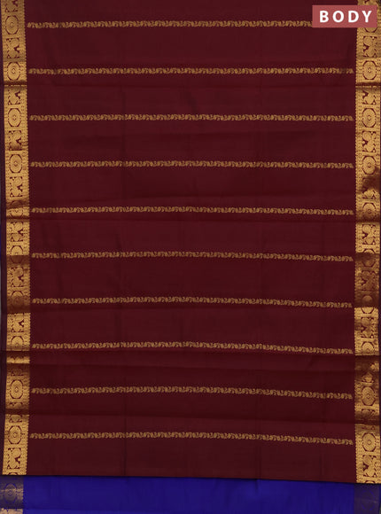 Maroon & Blue Semi Silk Cotton Saree - Zari Weaves