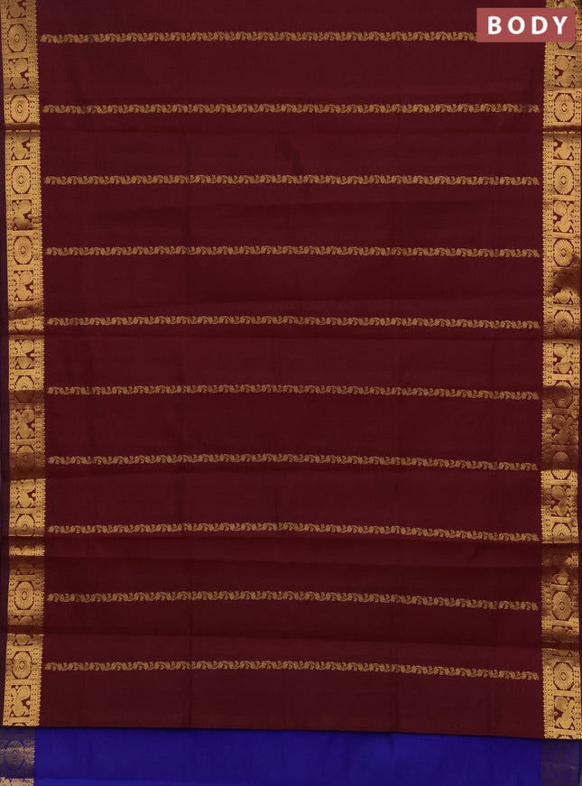 Maroon & Blue Semi Silk Cotton Saree - Zari Weaves