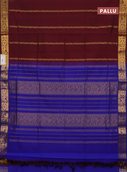 Maroon & Blue Semi Silk Cotton Saree - Zari Weaves