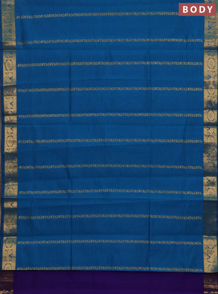 Peacock Blue & Violet Semi Silk Cotton Saree - Zari Weaves