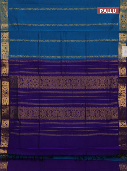 Peacock Blue & Violet Semi Silk Cotton Saree - Zari Weaves