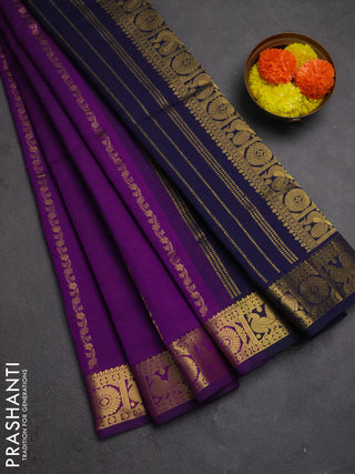 Purple & Navy Blue Semi Silk Cotton Saree - Zari Weaves