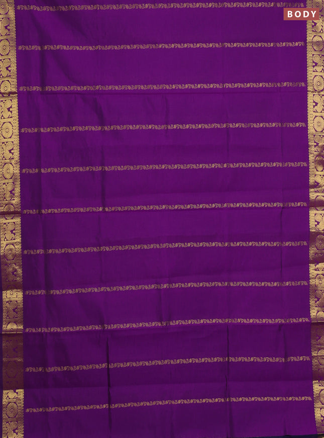 Purple & Navy Blue Semi Silk Cotton Saree - Zari Weaves