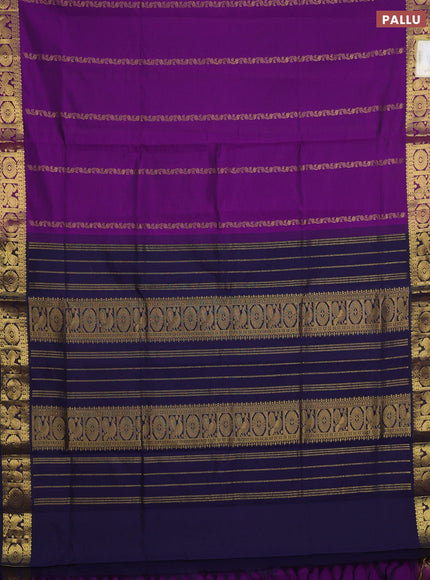 Purple & Navy Blue Semi Silk Cotton Saree - Zari Weaves
