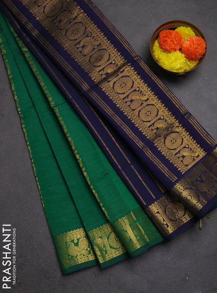 Green & Navy Blue Semi Silk Cotton Saree - Zari Weaves
