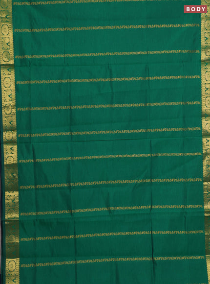 Green & Navy Blue Semi Silk Cotton Saree - Zari Weaves