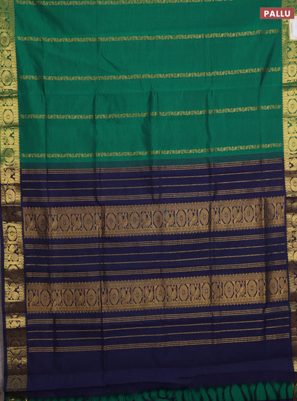 Green & Navy Blue Semi Silk Cotton Saree - Zari Weaves