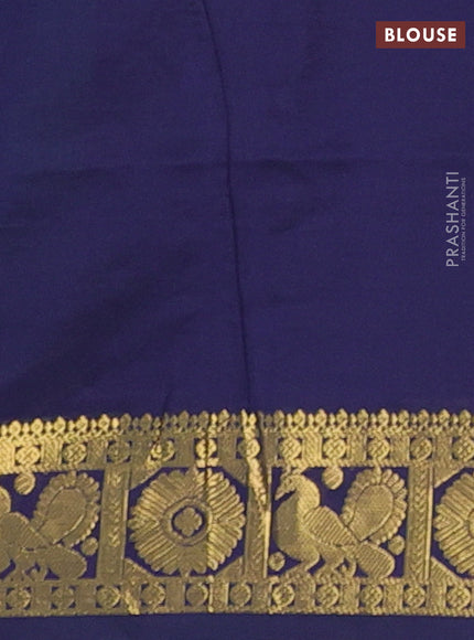 Green & Navy Blue Semi Silk Cotton Saree - Zari Weaves