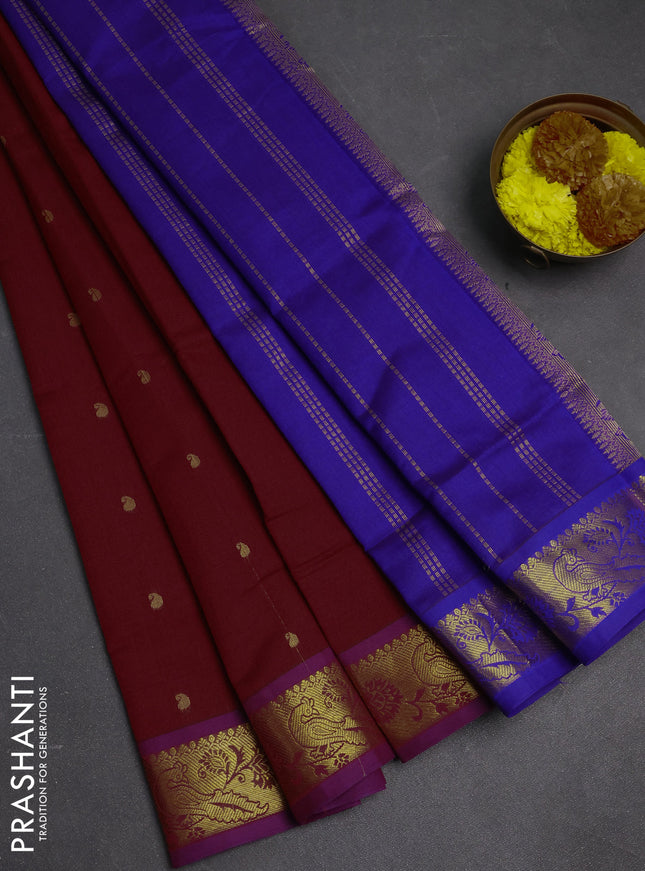 Maroon & Violet Semi Silk Cotton Saree - Buttas